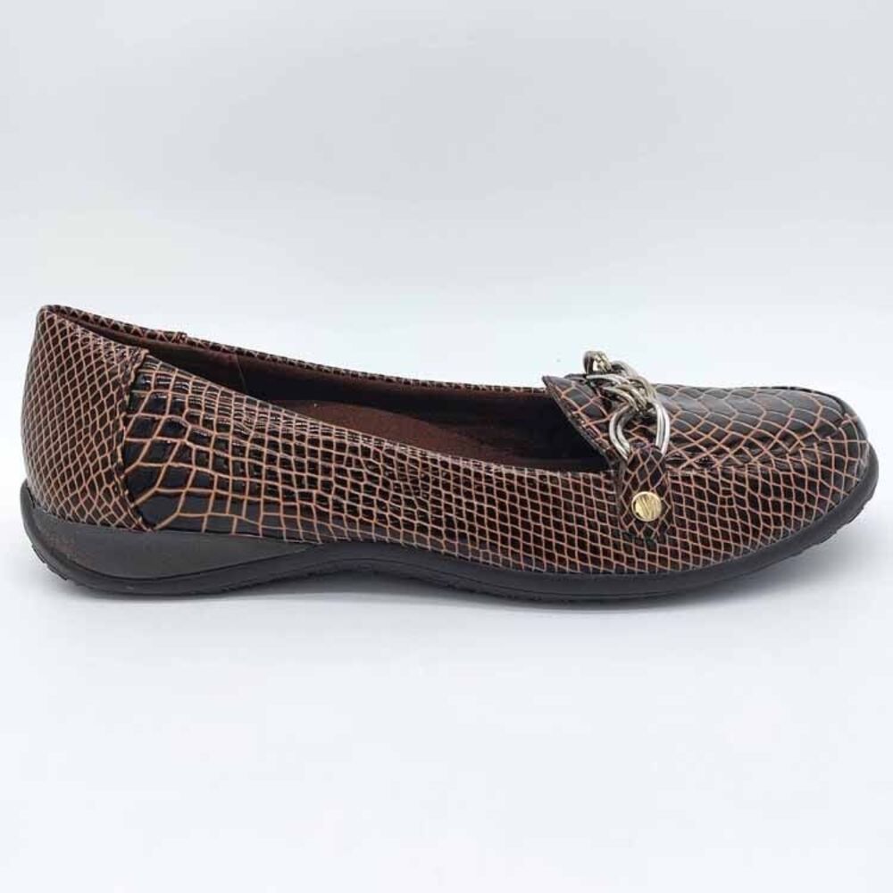 Vionic Brown Reptile Print Chain Loafer Flats Size 9 Orthaheel